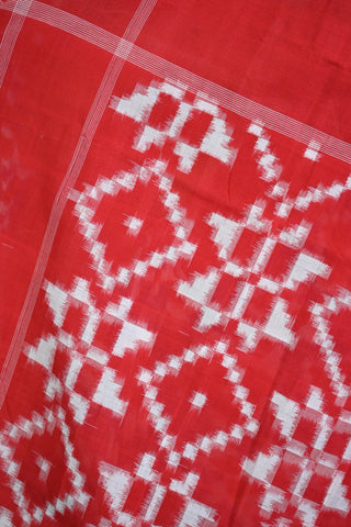 Handloom Pochampalli Cotton Ikat Blue Saree With Red Pallu