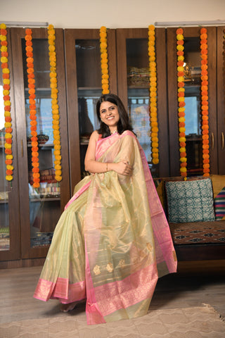 Pastel Green Chanderi Tissue Silk Saree-SRPGCTSS56