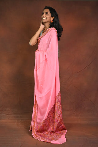 Pink Georgette Banarasi Saree With Pashmina Border