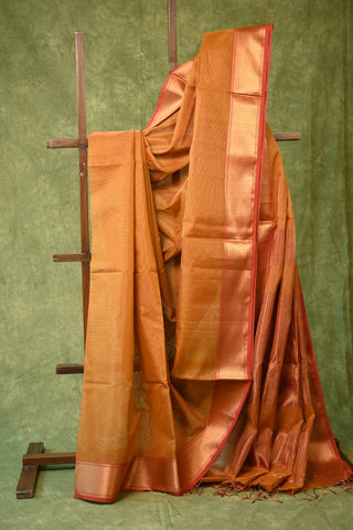 Light Orange Maheshwari Tissue Silk Saree With Stripes