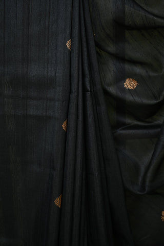 Black Banarasi Silk Saree With Maroon Golden Zari Border