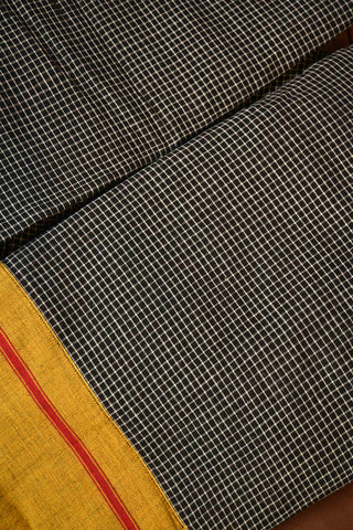 Black Small Checks Patteda Anchu Saree With Red-Yellow Border