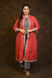 Kashish-Red HBP Cotton 3 Piece Dress Suits (Co-ord Set)