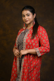 Kashish-Red HBP Cotton 3 Piece Dress Suits (Co-ord Set)