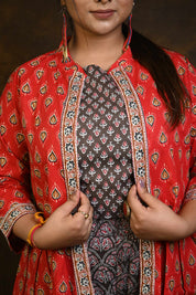 Kashish-Red HBP Cotton 3 Piece Dress Suits (Co-ord Set)