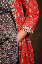 Kashish-Red HBP Cotton 3 Piece Dress Suits (Co-ord Set)