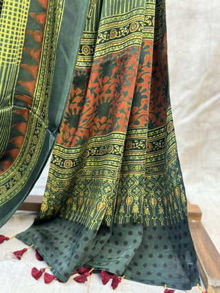 Green Ajrakh Print Modal Silk Saree - SRGAPMSS186