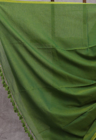 Green Mulmul Cotton Saree-SRGMCS46