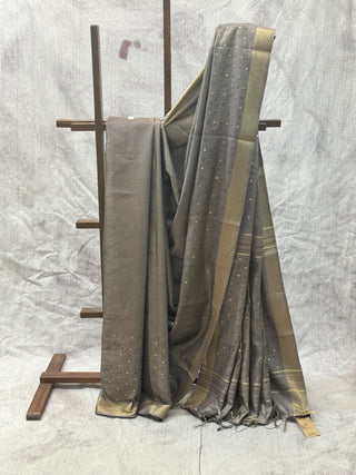 Grey Sequin Tussar Silk Saree - SRGSTSS585