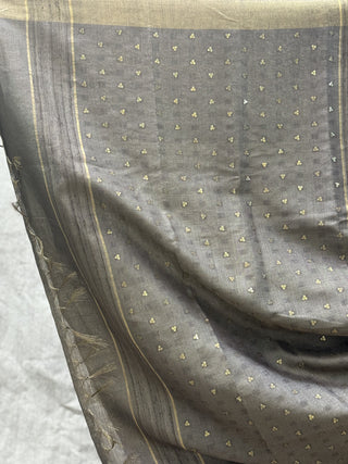 Grey Sequin Tussar Silk Saree - SRGSTSS585