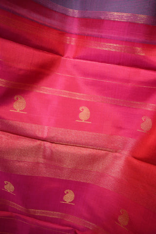 Purple-Green Kanjeevaram Silk Saree With Small Pink Border 10