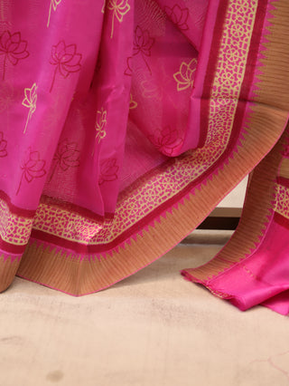 Rani Pink HBP Cotton Silk Chanderi Saree With Ghicha Border - SRRPCSCS297
