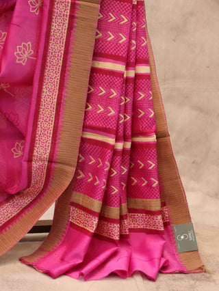 Rani Pink HBP Cotton Silk Chanderi Saree With Ghicha Border - SRRPCSCS297