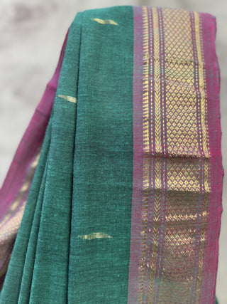 Green Cotton Paithani Saree-SRGCPS173