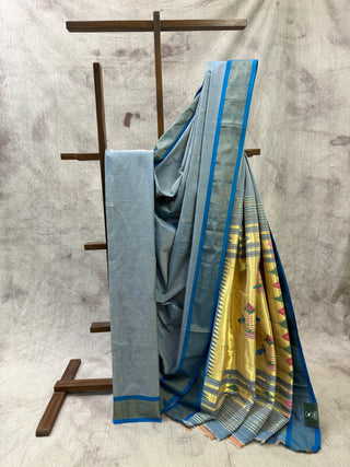 Two Tone Blue Cotton Paithani Saree-SRTBCPS186