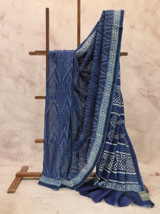 Blue HBP Cotton Silk Saree With Ghicha Border-SRBCSCS323