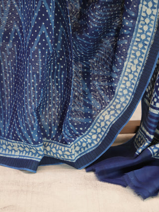 Blue HBP Cotton Silk Saree With Ghicha Border-SRBCSCS323