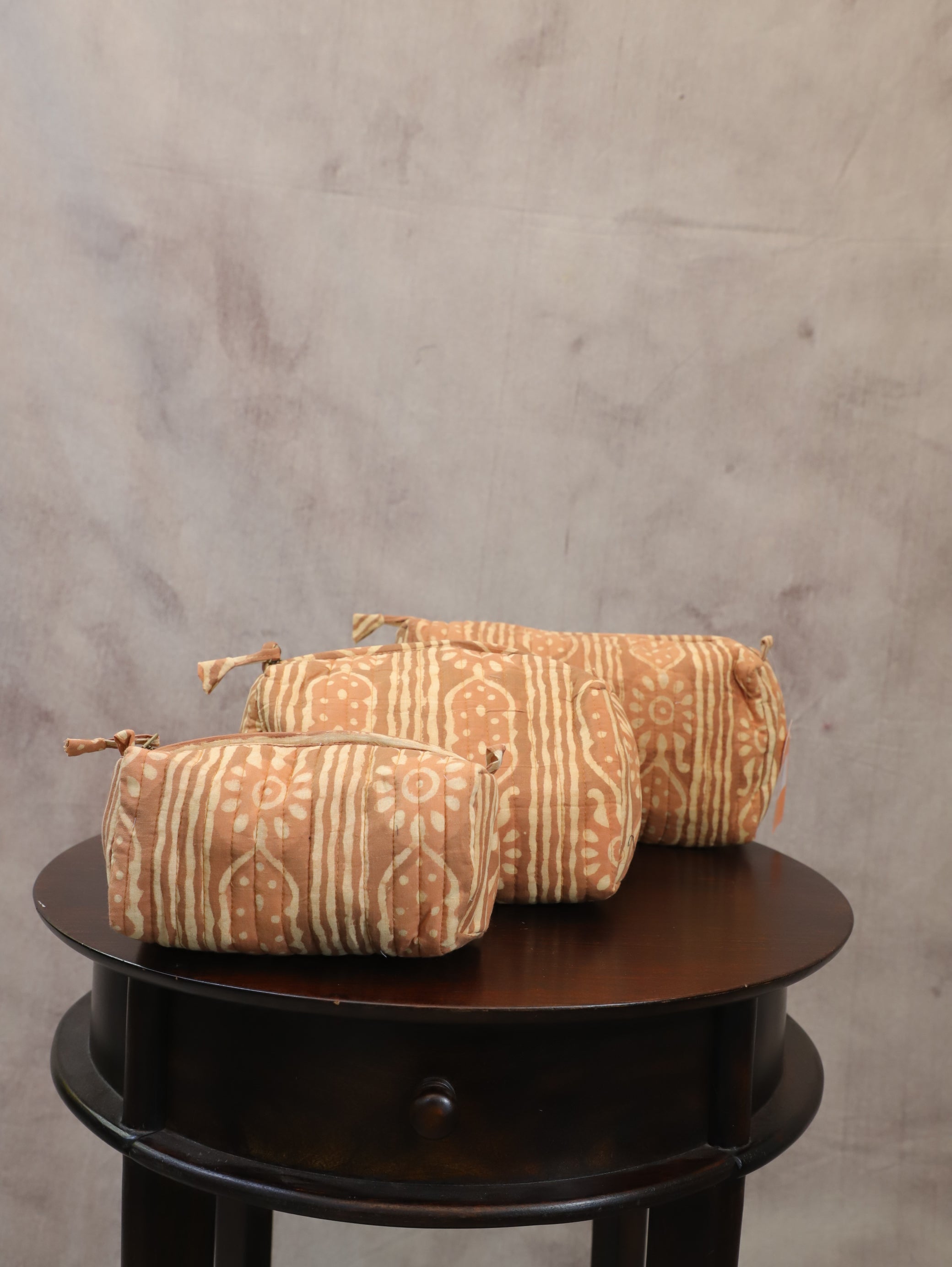 Pastel Brown HBP Cotton Pouch (Set Of 3)-SRPBCP38