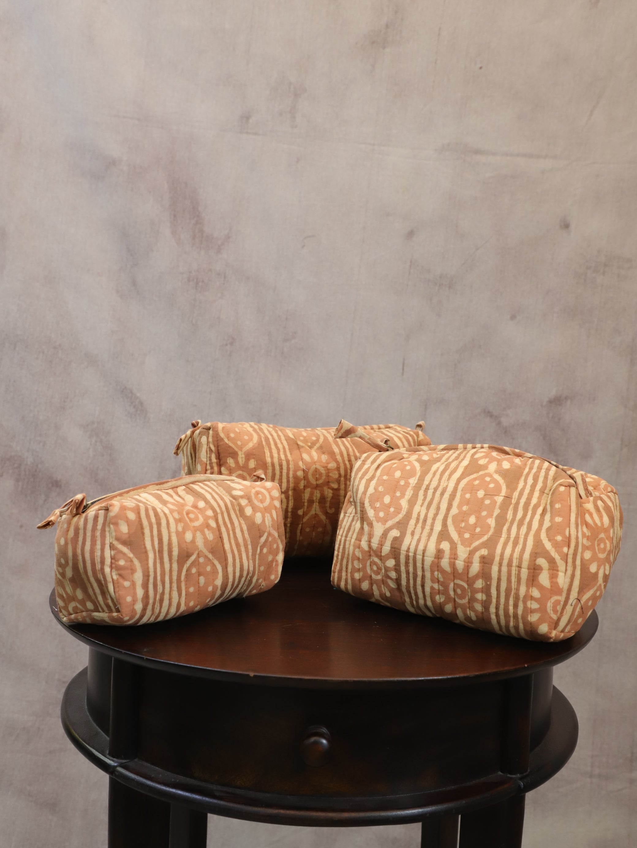 Pastel Brown HBP Cotton Pouch (Set Of 3)-SRPBCP38