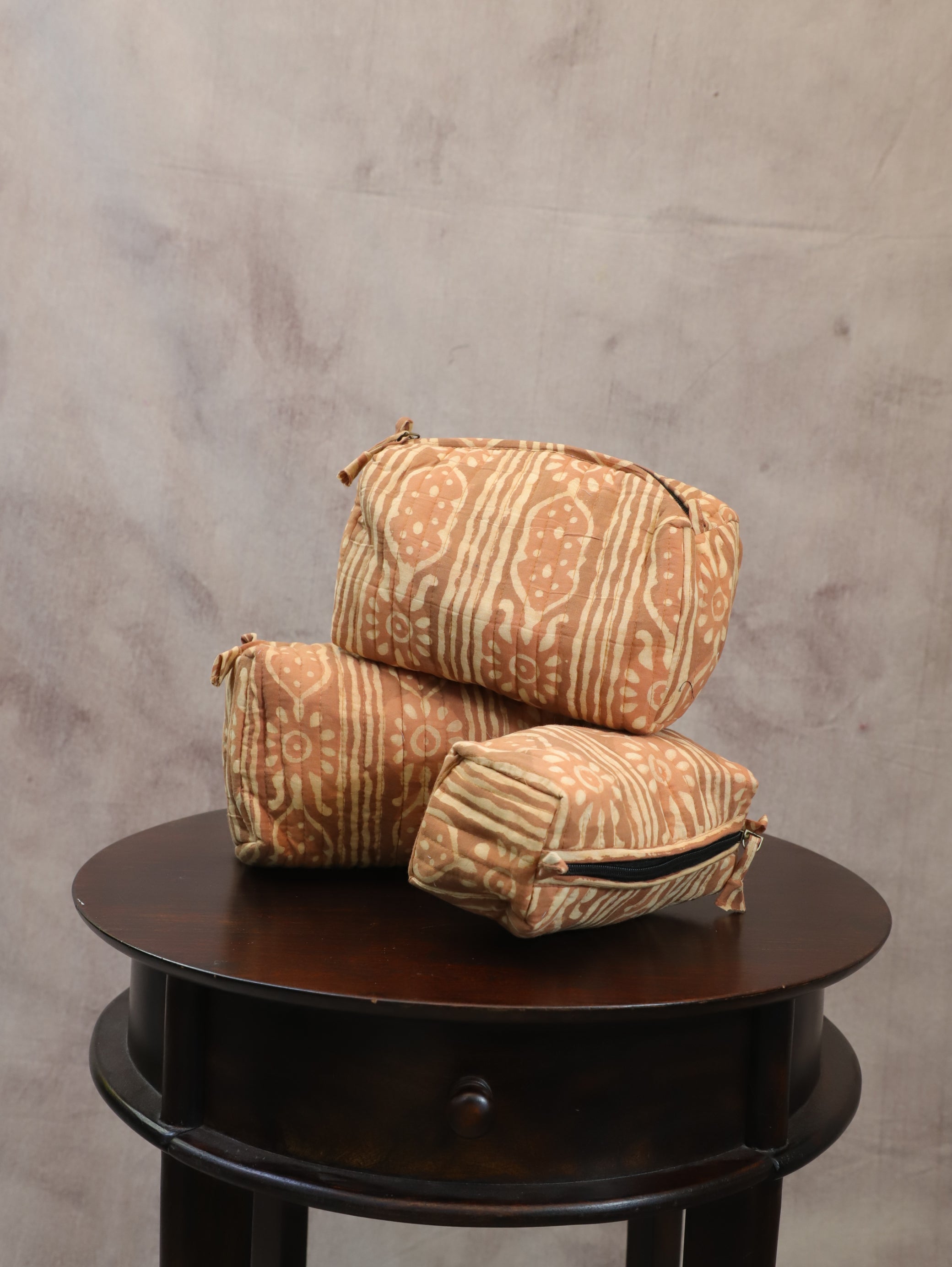 Pastel Brown HBP Cotton Pouch (Set Of 3)-SRPBCP38