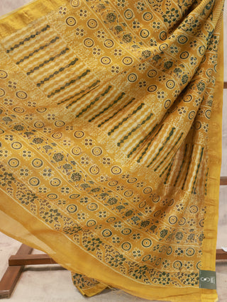 Mustard Yellow HBP Cotton Silk Chanderi Saree With Maheshwari Border -SRMYCSCS273