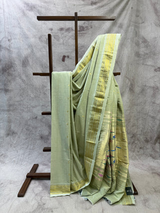 Light Green Cotton Paithani Saree-SRLGCPS195