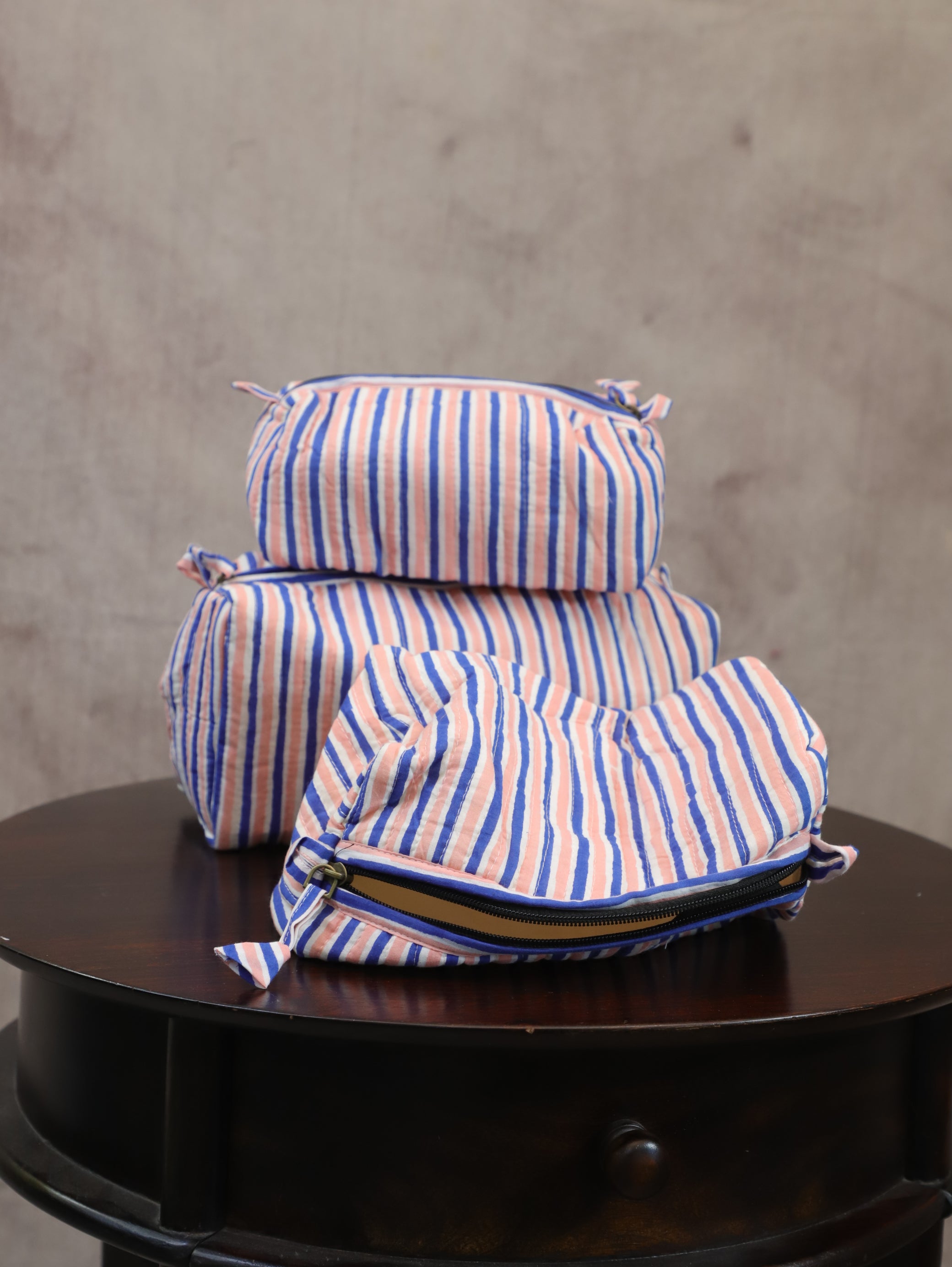 Pink-Blue HBP Cotton Pouch (Set Of 3)-SRPBCP40