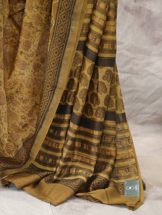 Mustard Yellow HBP Cotton Silk Chanderi Saree-SRMYCSCS389