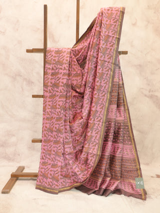 Pink Vanaspati Print Cotton Silk Chanderi Saree - SRPCSCS348