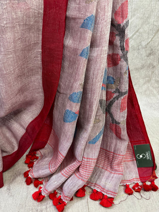 Onion Pink Linen Jamdani Saree - SROPLJS120