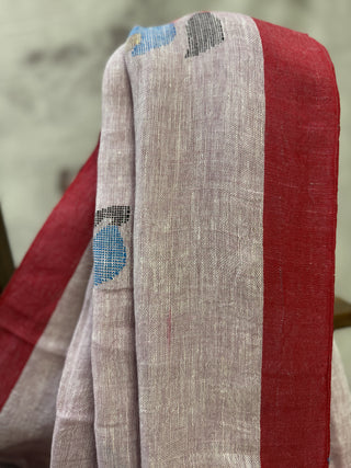 Onion Pink Linen Jamdani Saree - SROPLJS120