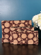 Dark Maroon-Beige HBP Cotton Pouch (Set Of 3)-SRDMBCP52