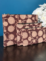 Dark Maroon-Beige HBP Cotton Pouch (Set Of 3)-SRDMBCP52