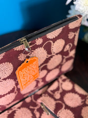 Dark Maroon-Beige HBP Cotton Pouch (Set Of 3)-SRDMBCP52