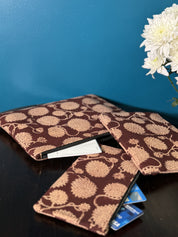 Dark Maroon-Beige HBP Cotton Pouch (Set Of 3)-SRDMBCP52