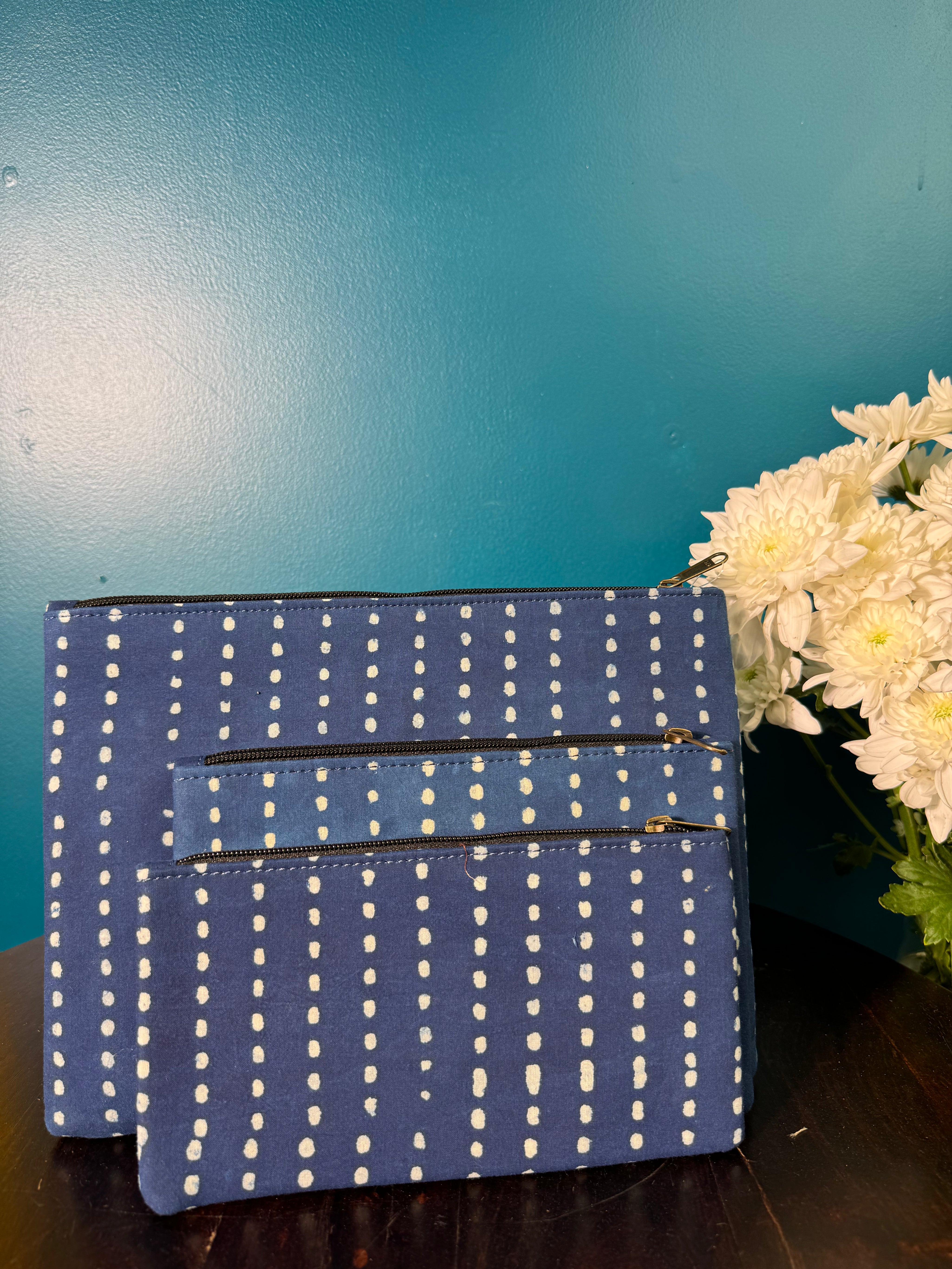 Blue HBP Cotton Pouch (Set Of 3)-SRBCP44