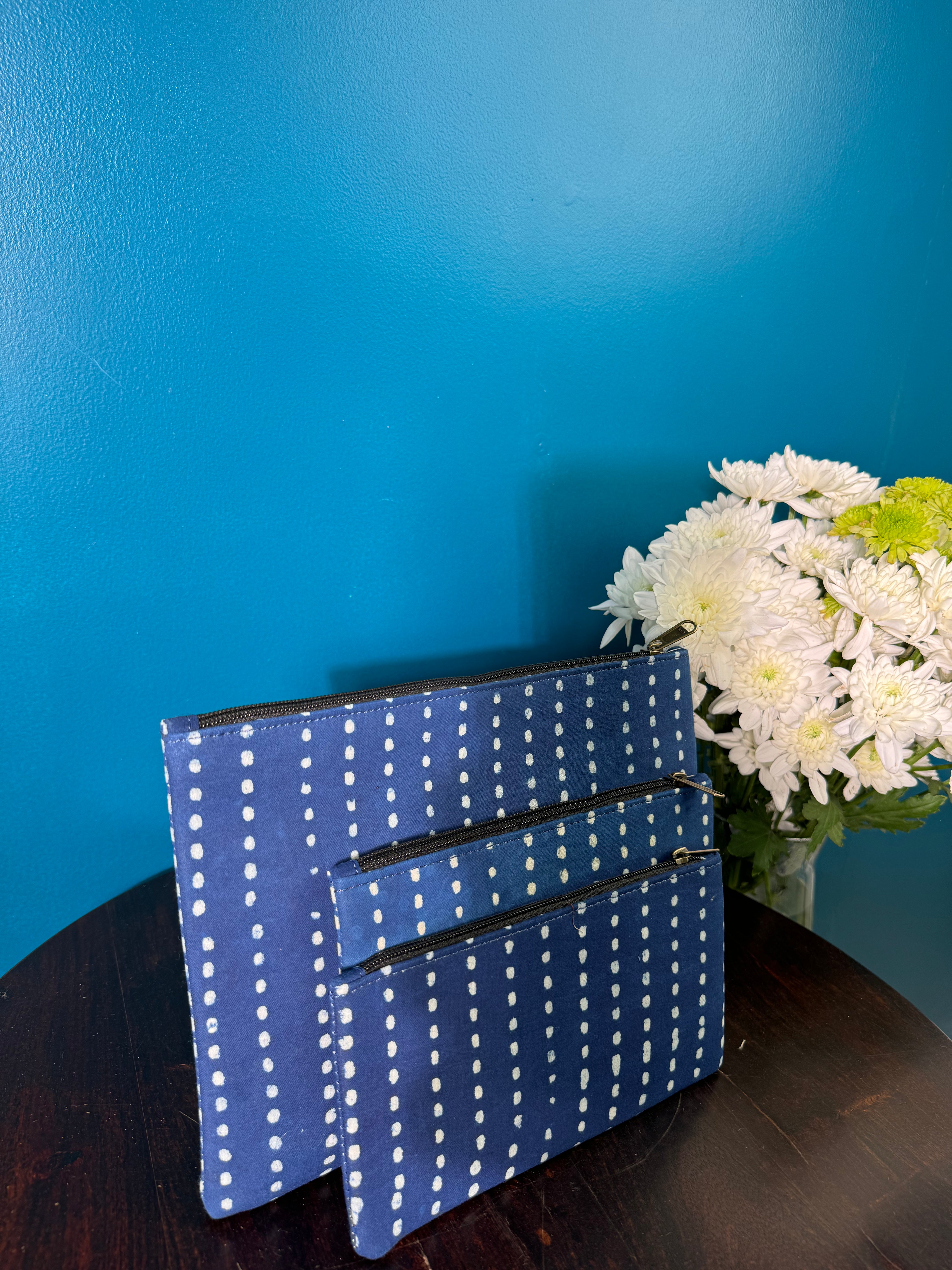 Blue HBP Cotton Pouch (Set Of 3)-SRBCP44