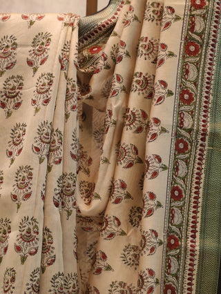 Beige HBP Cotton Silk Saree With Maheshwari Border-SRBHSCS351
