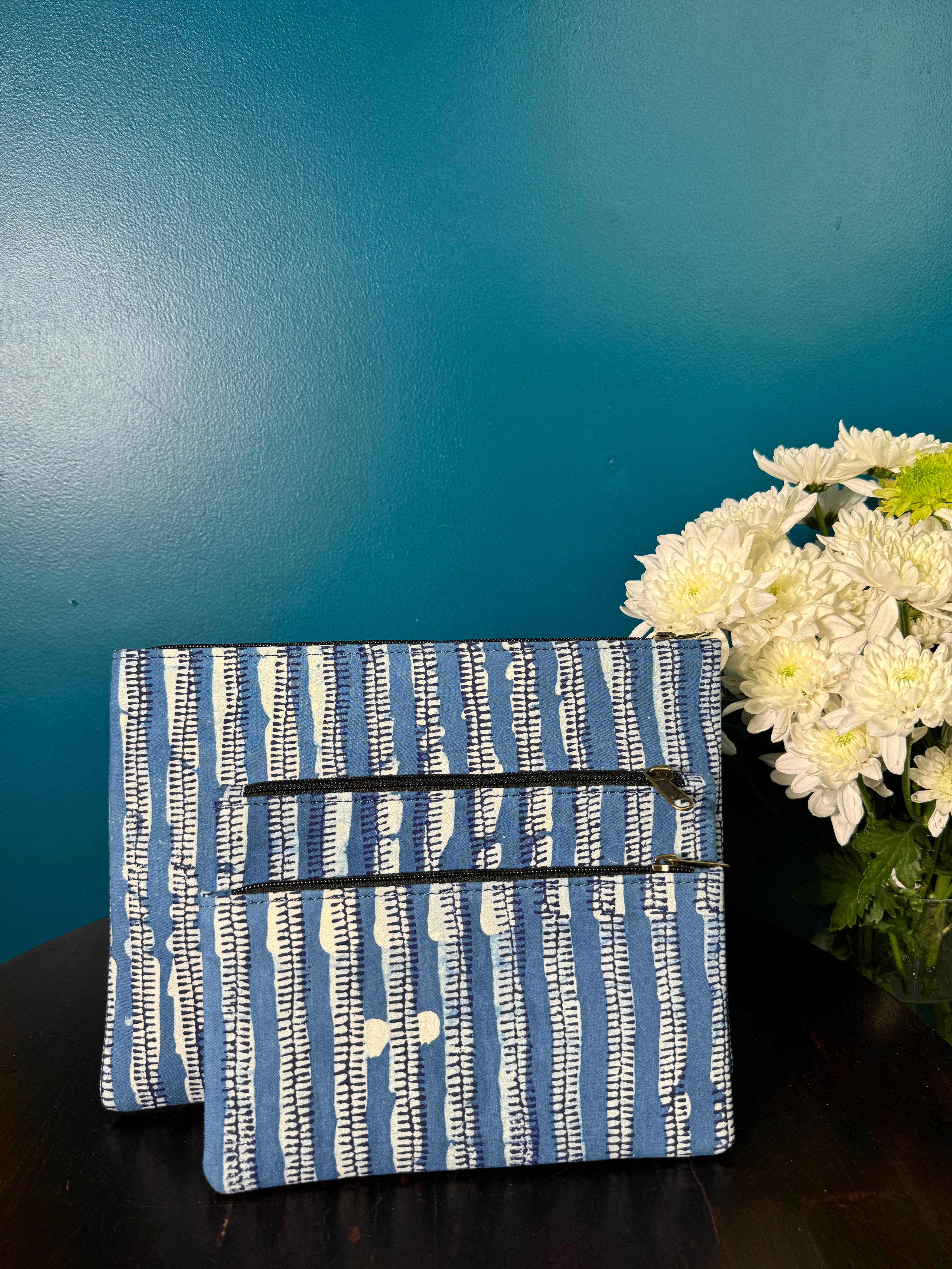 Blue HBP Cotton Pouch (Set Of 3)-SRBCP41