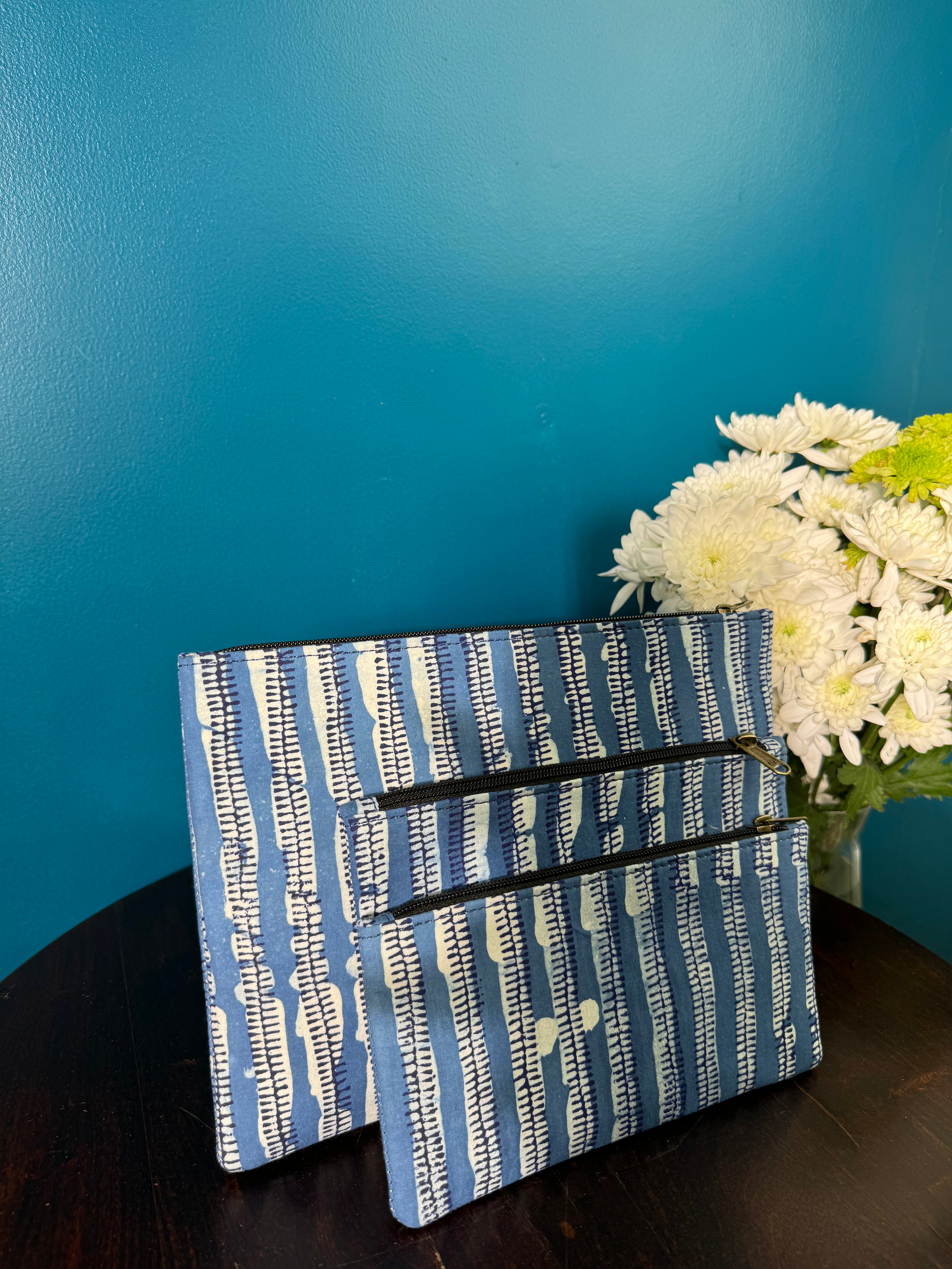 Blue HBP Cotton Pouch (Set Of 3)-SRBCP41