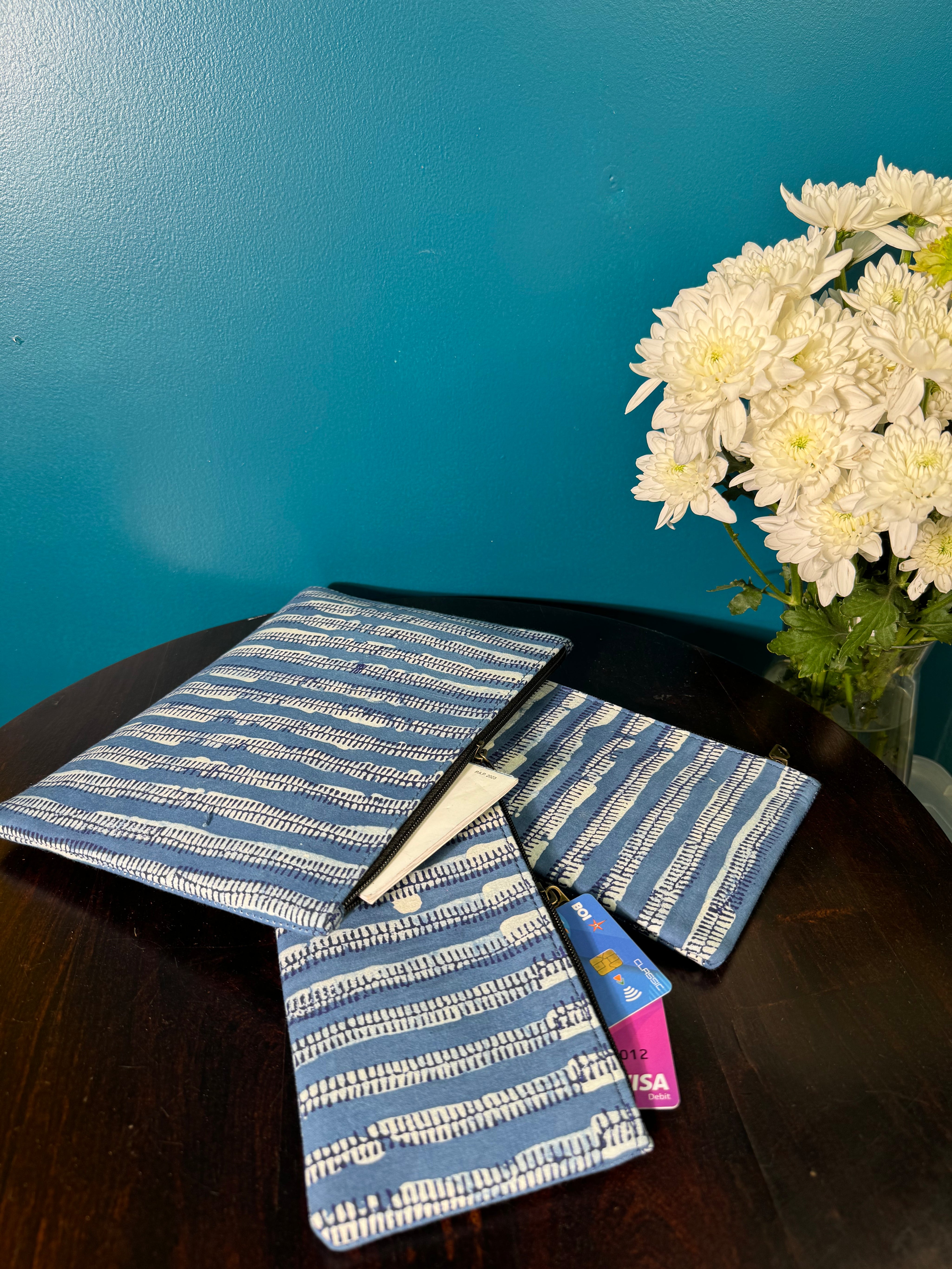 Blue HBP Cotton Pouch (Set Of 3)-SRBCP41