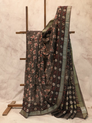 Dark Kashish HBP Cotton Silk Saree With Maheshwari Border-SRDKHCSCS368
