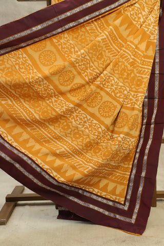 Rust Orange HBP Cotton Patchwork Saree With Khun Border-SRROCPWS116