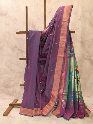 Two Tone Purple Cotton Paithani Saree-SRTTPCPS138