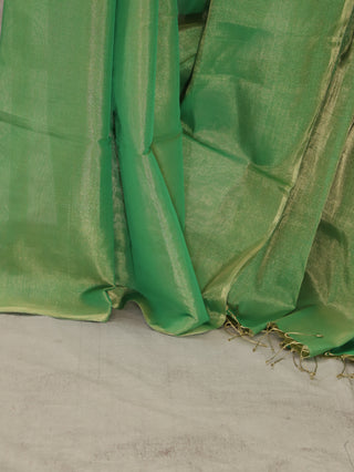 Plain Parrot Green Maheshwari Tissue Silk Saree-SRPGMTSS119