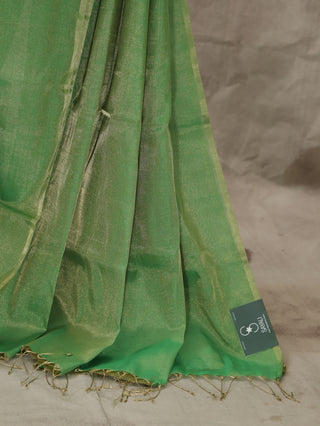 Plain Parrot Green Maheshwari Tissue Silk Saree-SRPGMTSS119