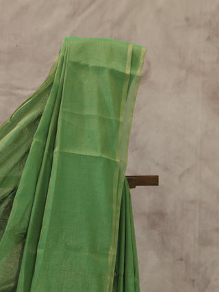 Plain Parrot Green Maheshwari Tissue Silk Saree-SRPGMTSS119