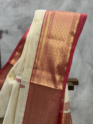 Beige Maheshwari Tissue Silk Saree With Zari Pallu -SRBMTSS139