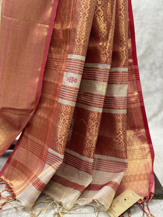 Beige Maheshwari Tissue Silk Saree With Zari Pallu -SRBMTSS139