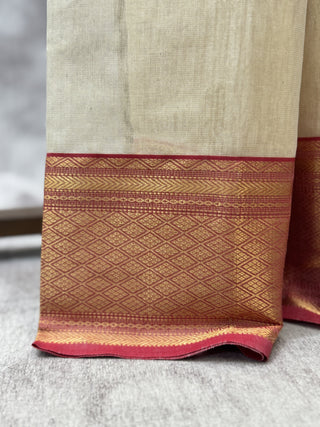 Beige Maheshwari Tissue Silk Saree With Zari Pallu -SRBMTSS139